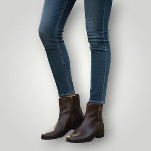 Lucky Brand Womens 7.5 Black Leather Ankle Boots New Dual Zipper Germany Flat